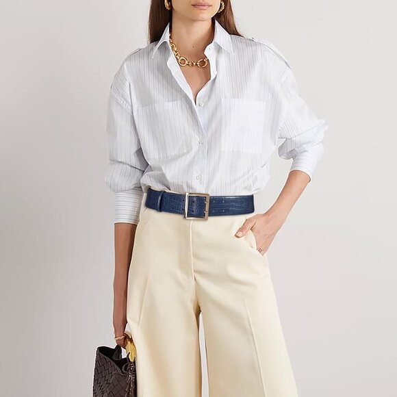 Women Leather Wide Fashion Thick Dress Belt With Gold Buckle Belt Navy Gold - Picture 5 of 6